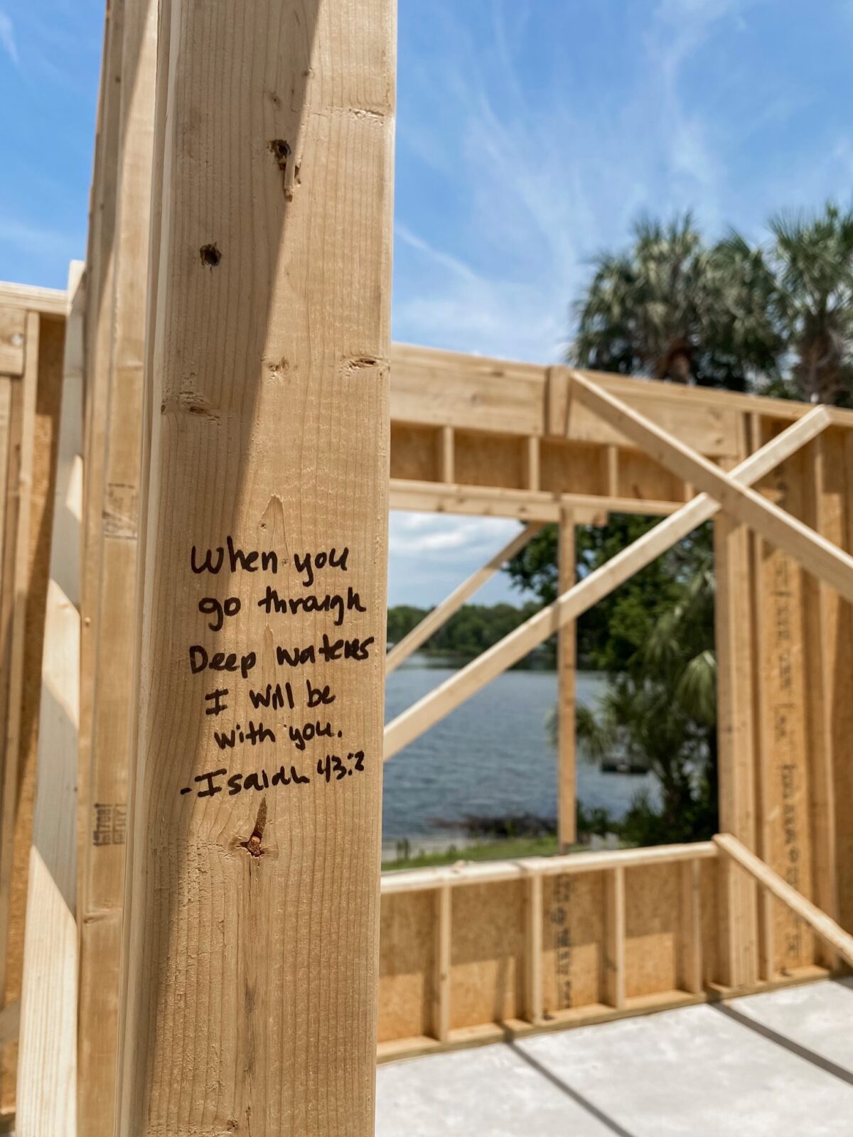 new construction studs with bible verses written
