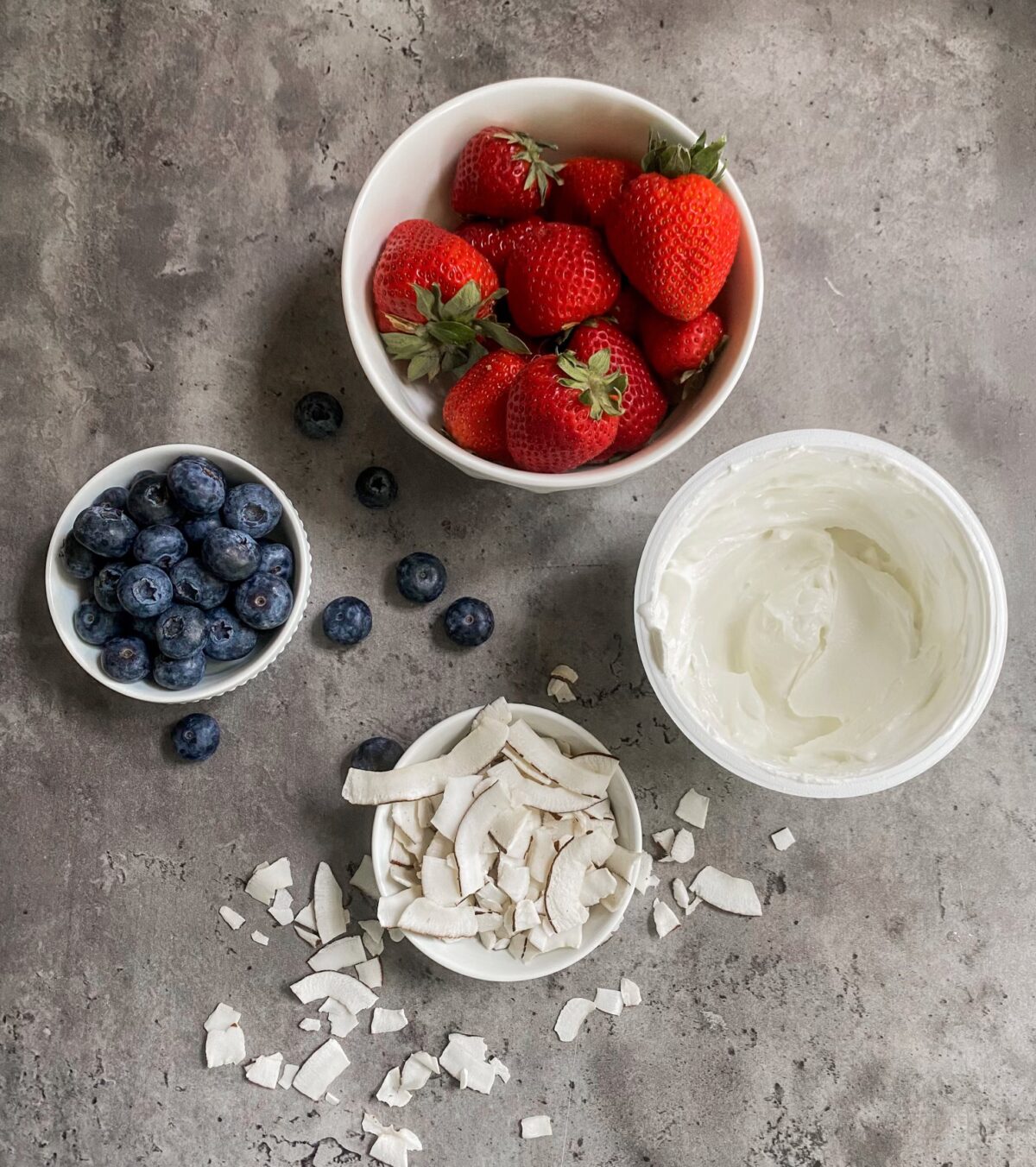 the ingredients to make patriotic frozen yogurt bark recipe